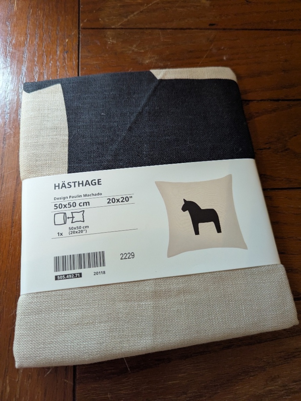IKEA HÄSTHAG Pillow/Cushion Cover 20" x 20" Beige/Black Dala Horse 100% Linen